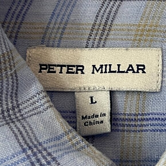 Peter Millar buttondown large plaid blue linen men beachwood - Picture 5 of 7
